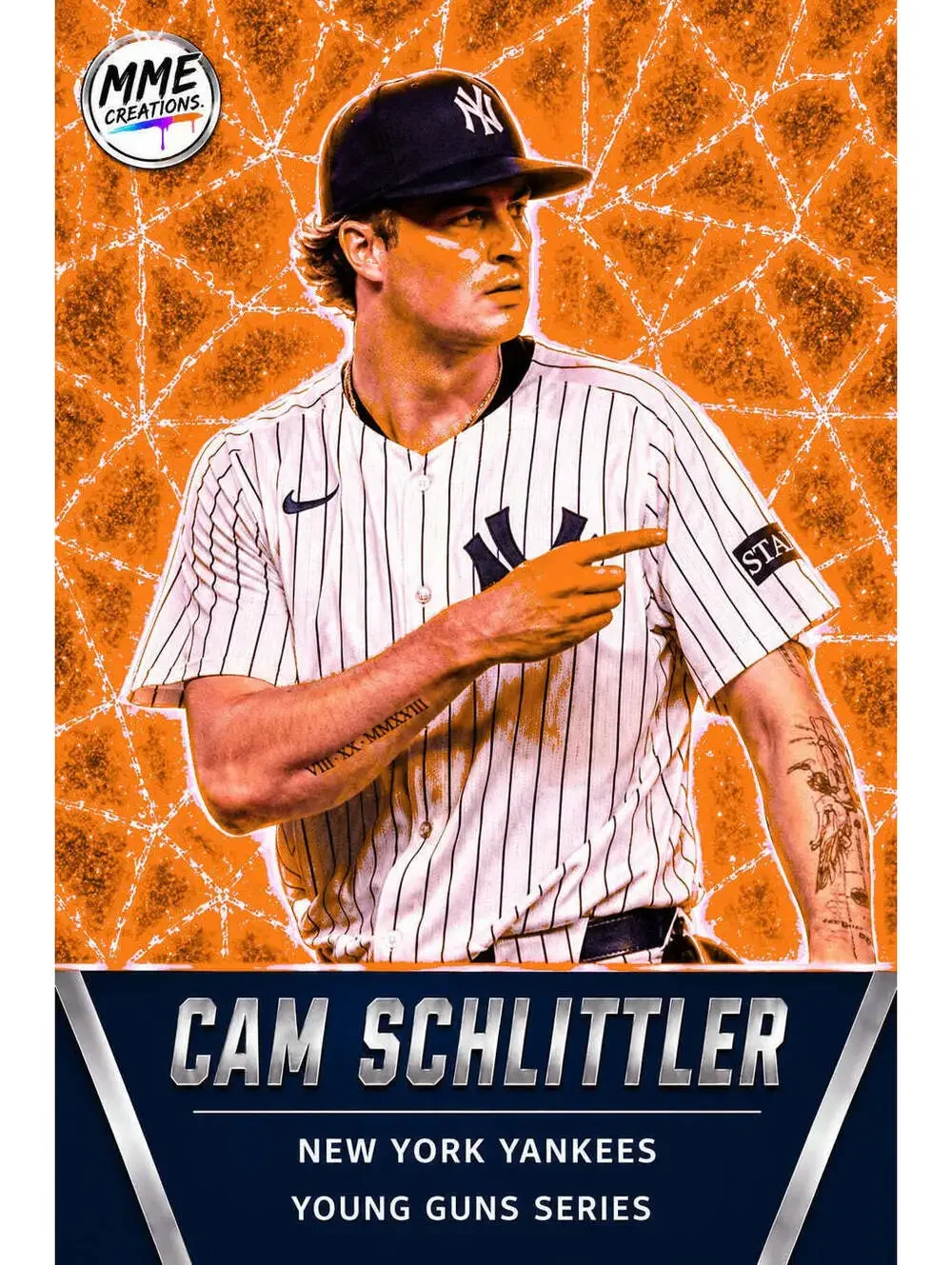 4318 Cam Schlittler Young Guns Laminated Custom Baseball Card Bright Orange Ice